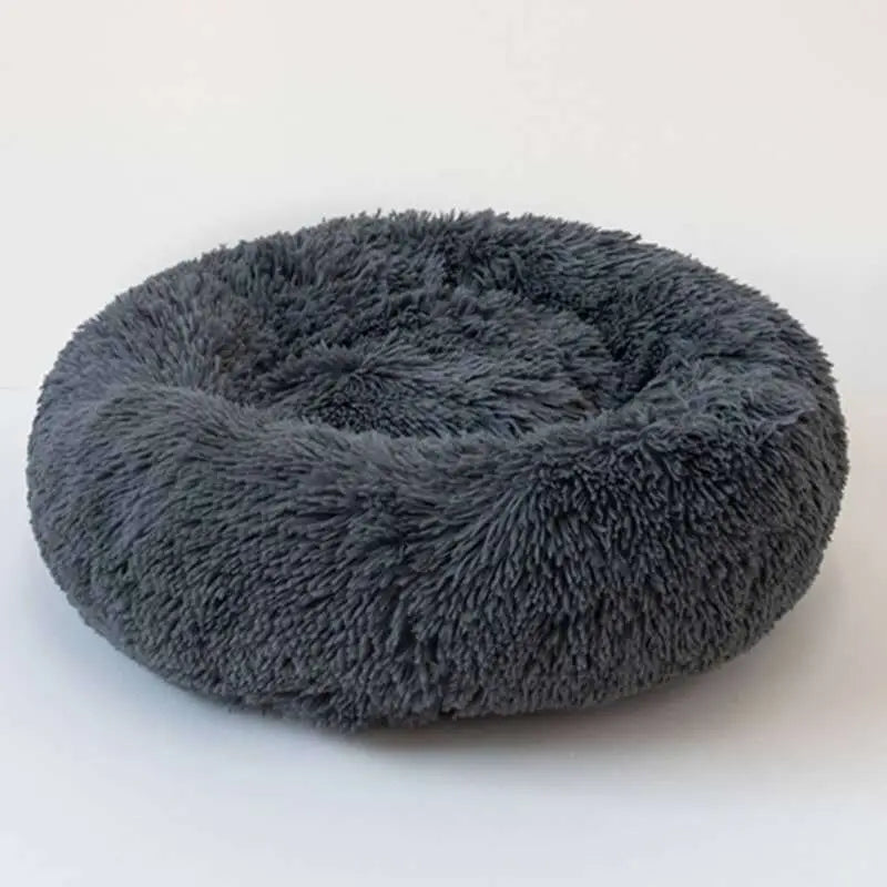 Cozy gray memory foam dog bed with removable cover, perfect for a comfortable pet sleeping experience.