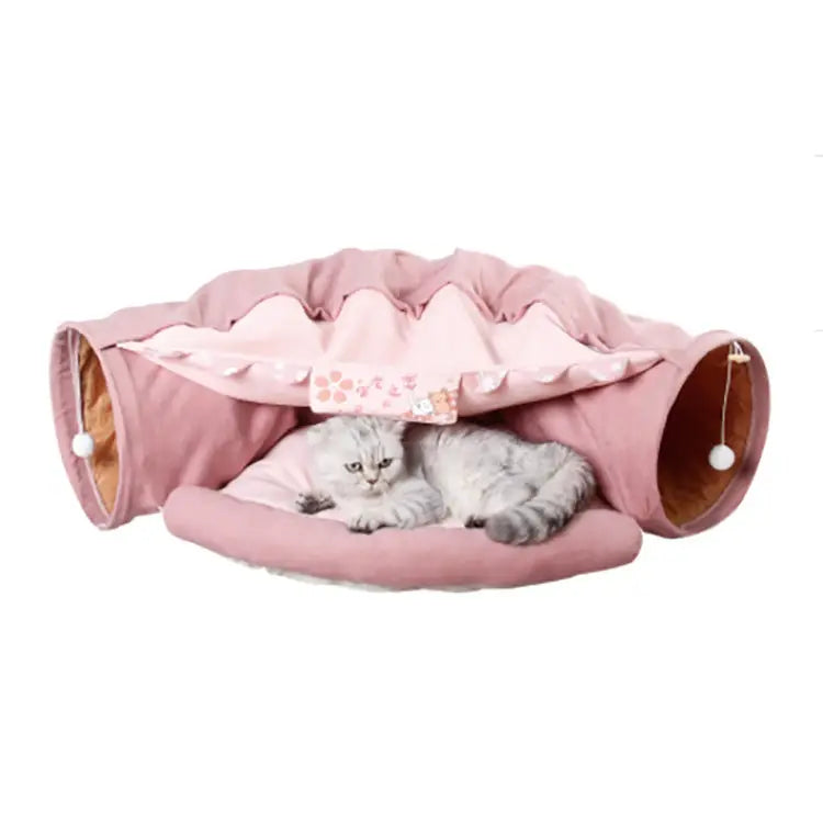 Cozy Cat Tunnel Bed for Sleeping and Interactive Playtime