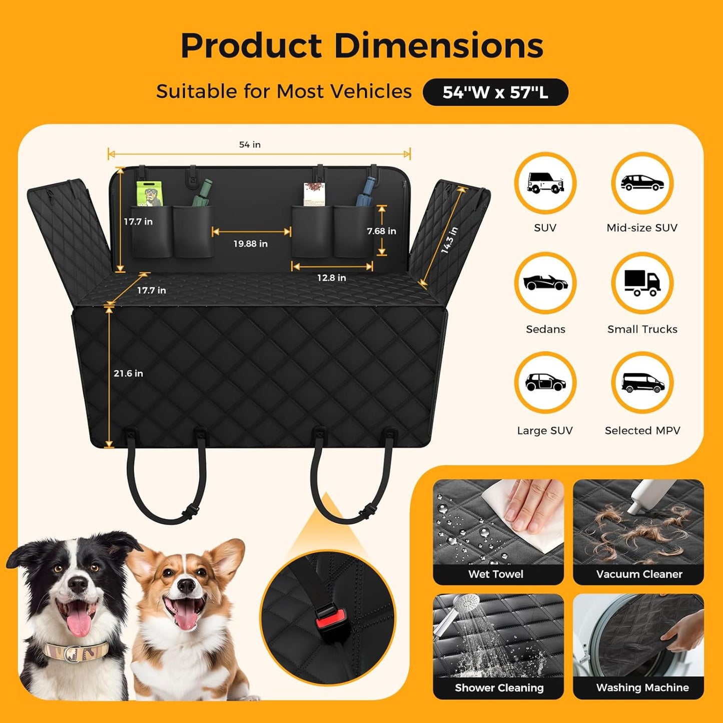 PawRoll Dog Car Seat Cover For Back Seat - 600D Heavy Duty Waterproof Scratch Proof Nonslip Seat Cover