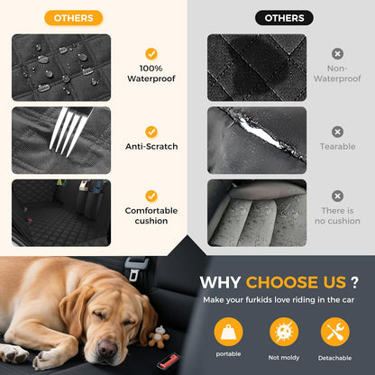 PawRoll Dog Car Seat Cover For Back Seat - 600D Heavy Duty Waterproof Scratch Proof Nonslip Seat Cover