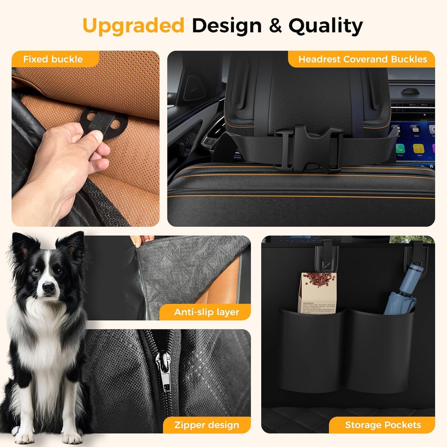 PawRoll Dog Car Seat Cover For Back Seat - 600D Heavy Duty Waterproof Scratch Proof Nonslip Seat Cover