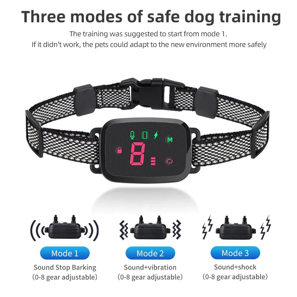 Smart Anti-Bark Dog Collar - HD Display, Rechargeable, Waterproof IP67 Bark Control for All Breeds