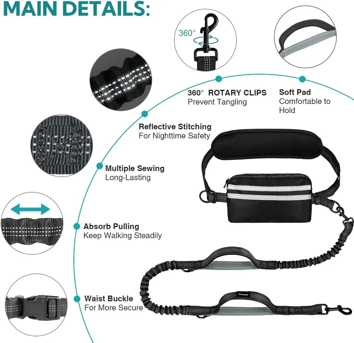 Walk Free: Hands-Free Dog Leash with Zipper Pouch