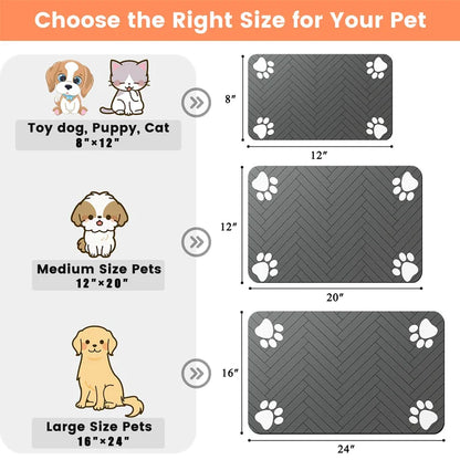 Pet Placemat for Food and Water Bowl, with Waterproof Rubber Backing, Quick Dry Water Mat for Dog Cat